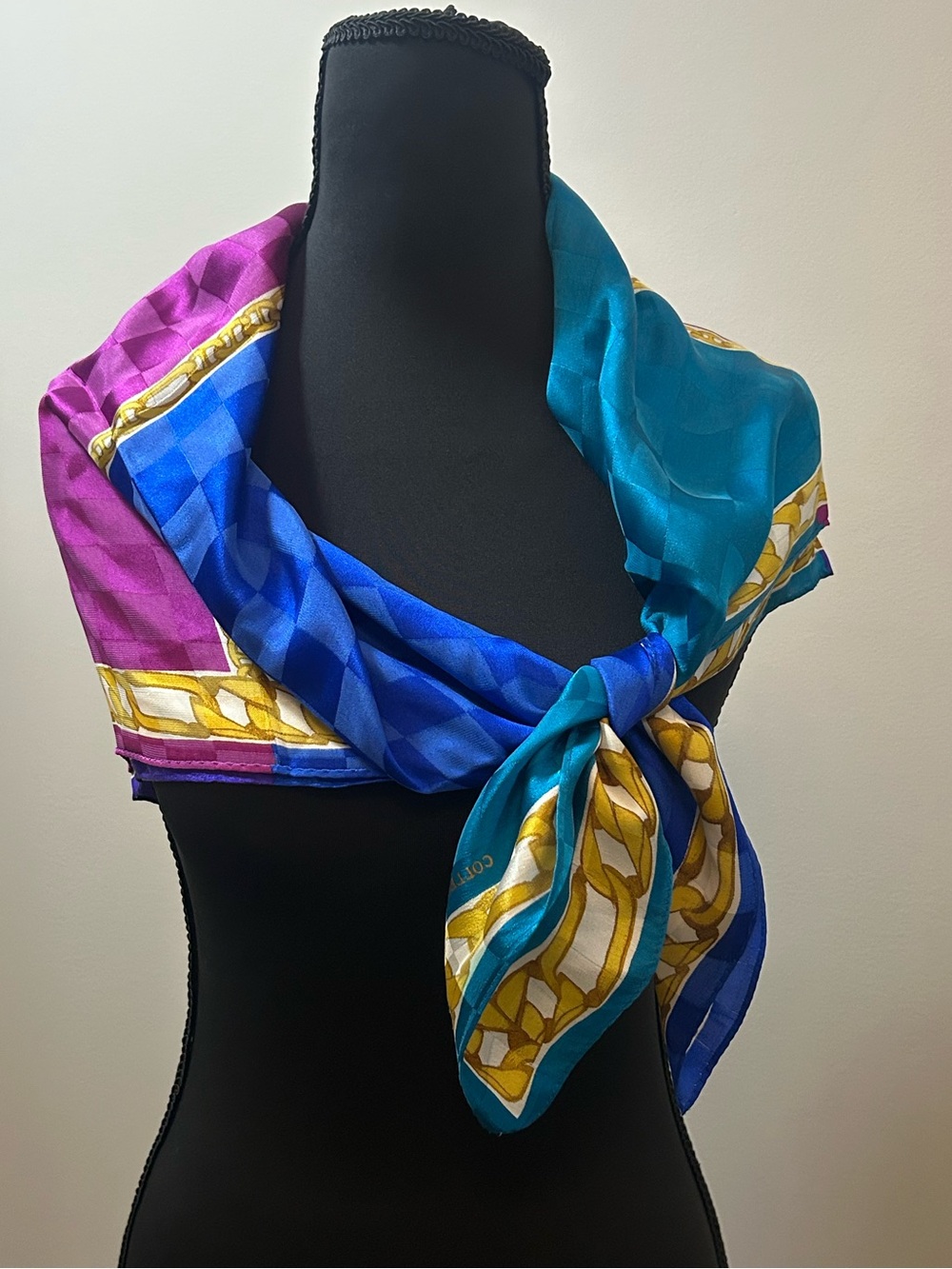 Collection XIIX Chain Print Square Scarf Blue Purple Checker Silk Feel